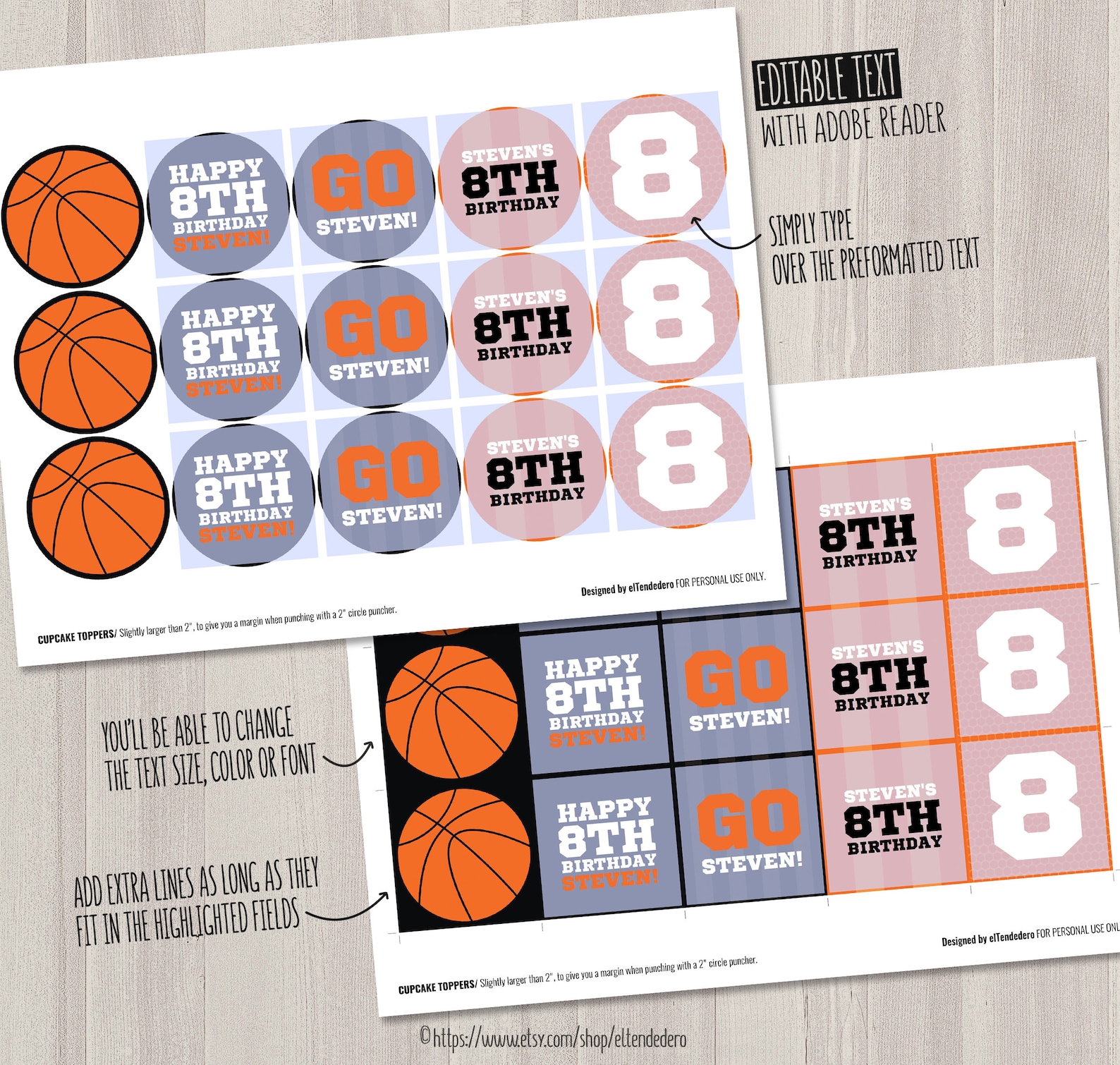 Basketball Cupcake Toppers. Printable Cupcake Decor. Editable Etsy