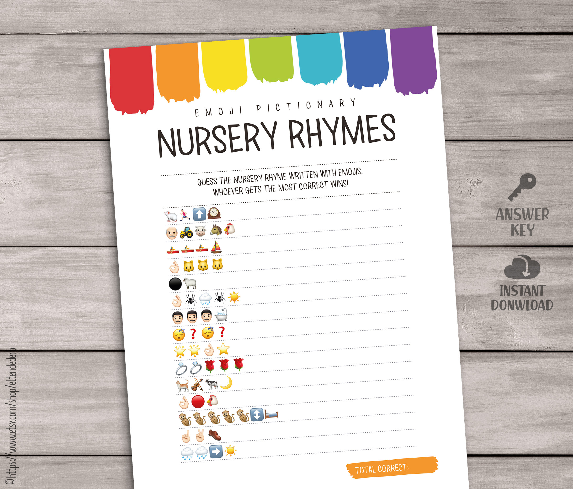 Nursery Rhymes Emoji Pictionary Game Cards Printable Rainbow Etsy The