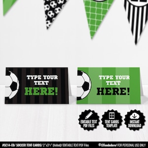 SELF EDITABLE Soccer Place Cards - Buffet Cards - Food Tent Cards. Printable Soccer Theme Kids Birthday Party Table Signs - Boy Decorations