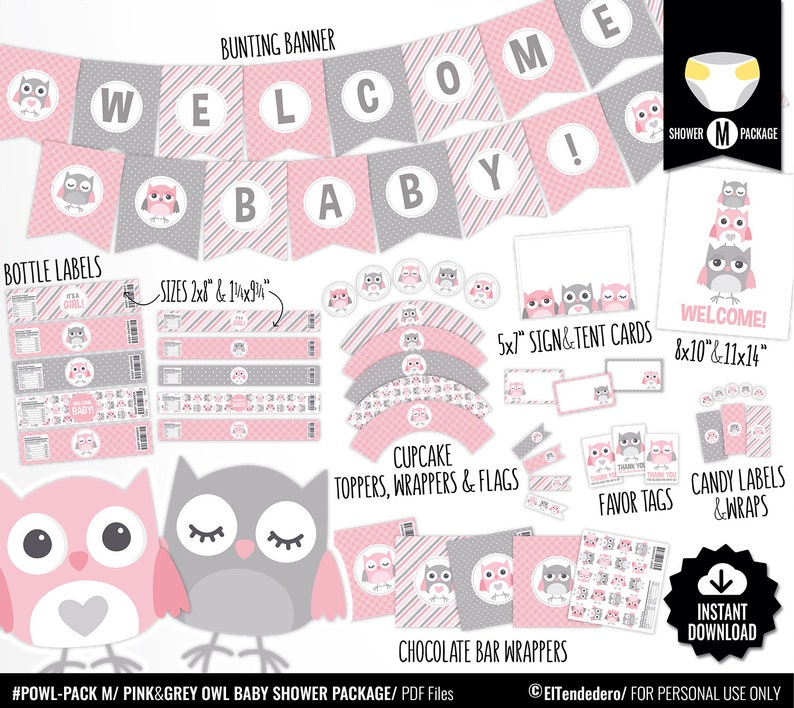 Decoracion Baby Shower Buho Rosa Y Gris Pack Imprimible Fiesta Premama Fiesta De Bebe Nina Celebracion Embarazo Nacimiento Bebe
