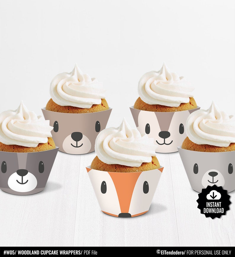 Woodland Cupcake Wrappers. Printable Cupcake Wraps. Cute Etsy