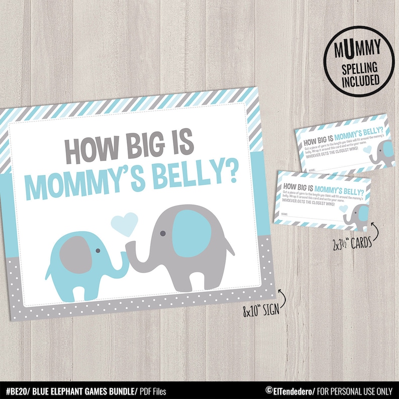 Blue and Gray Baby Shower Activities Blue Elephant Baby Shower Games Package Printable Game Cards Funny Baby Games Baby Boy