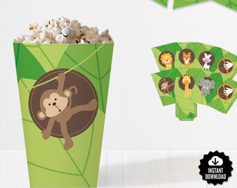 Safari Popcorn Boxes. Printable Favor Boxes - Treat Boxes. Jungle Party Favor Boxes. Kids Birthday or Baby Shower Candy Box. DIY Table Decor