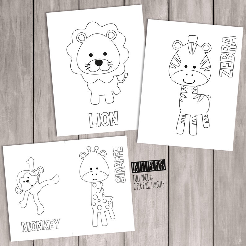 PRINTABLE Safari Coloring Pages. Kids Party Games, Jungle Birthday Favor. Animal Coloring Sheet Baby Shower Activities School Teacher Games image 2