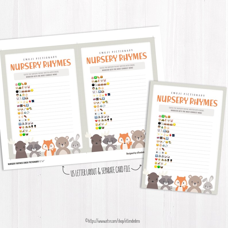 Nursery Rhymes Emoji Pictionary Game Cards. Printable Woodland - Etsy