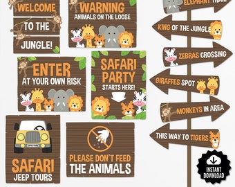 Safari Party Signs Package. Printable Baby Shower Safari Tour Signs Bundle - Kids Birthday Jungle Party Decor. Digital Download