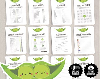 12 Twin Baby Shower Games Bundle. Printable Two Peas in a Pod Game Cards Set Baby Games Pack Gender Neutral Baby Shower Pack Activities Kit