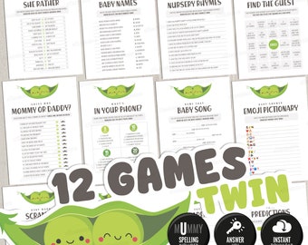 12 Twin Baby Shower Games Bundle. Printable Two Peas in a Pod Game Cards Set Baby Games Pack Gender Neutral Baby Shower Pack Activities Kit