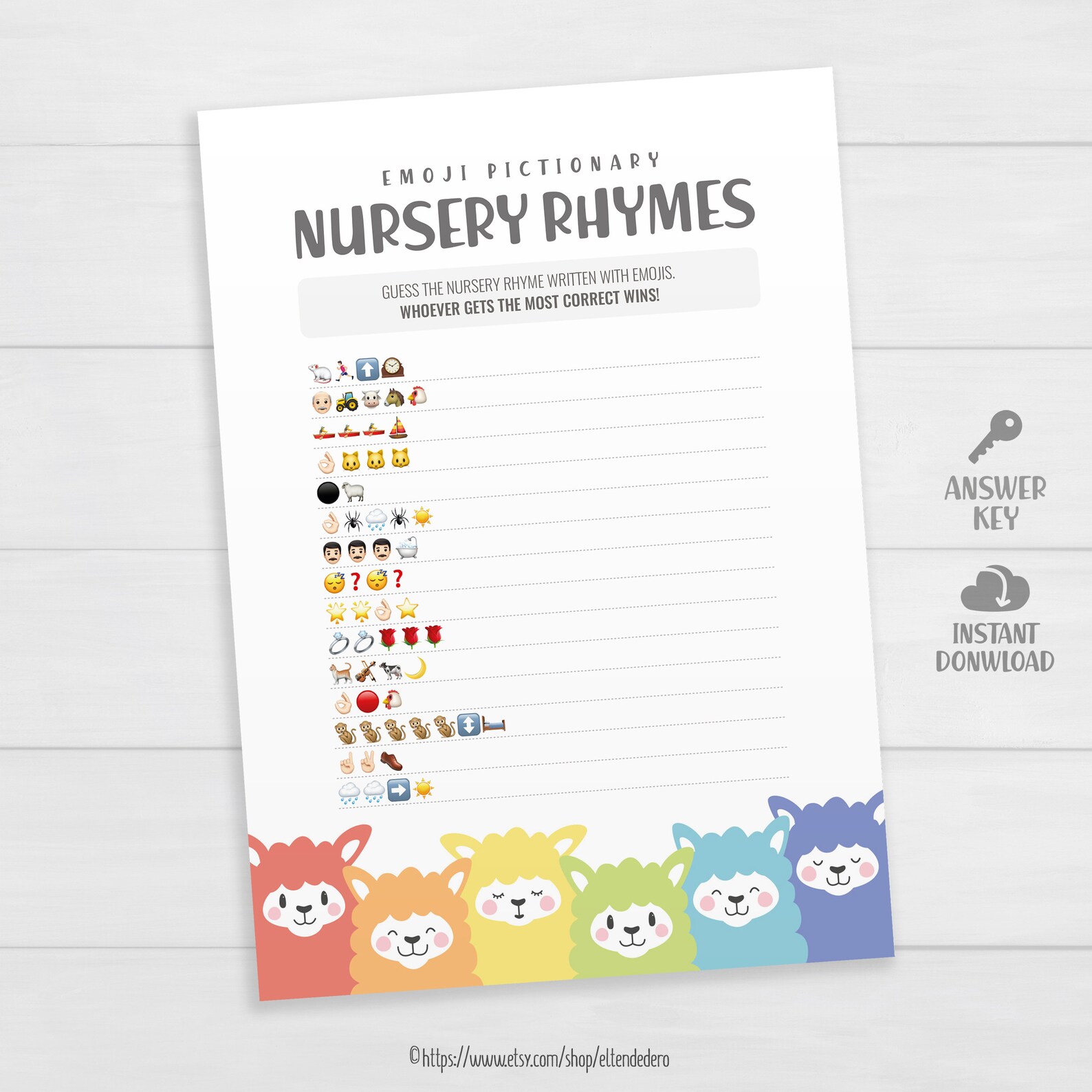 Nursery Rhymes Emoji Pictionary Game Cards. Printable Rainbow | Etsy