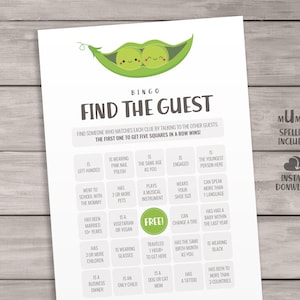 Trova le schede del gioco Guest Bingo per il Baby Shower Gemellare. Schede stampabili del gioco "Two Peas in a Pod" per il Baby Bingo. Attività stampabili. Giochi neutri per genere.