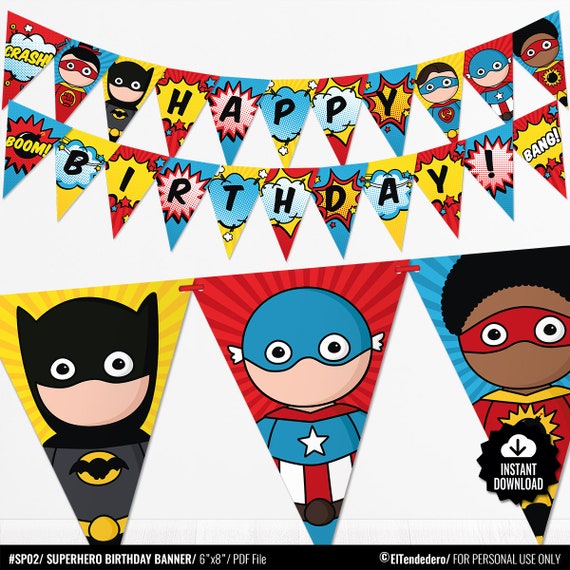 decoraciones de fiesta Banner Niño superhéroe banderines fiesta de cumpleaños 