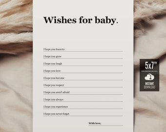 Wishes for Baby Cards,  Modern Minimalist Baby Shower Wishes for Baby Printable, Baby Wishes Cards, Gender Neutral Baby Game Keepsake