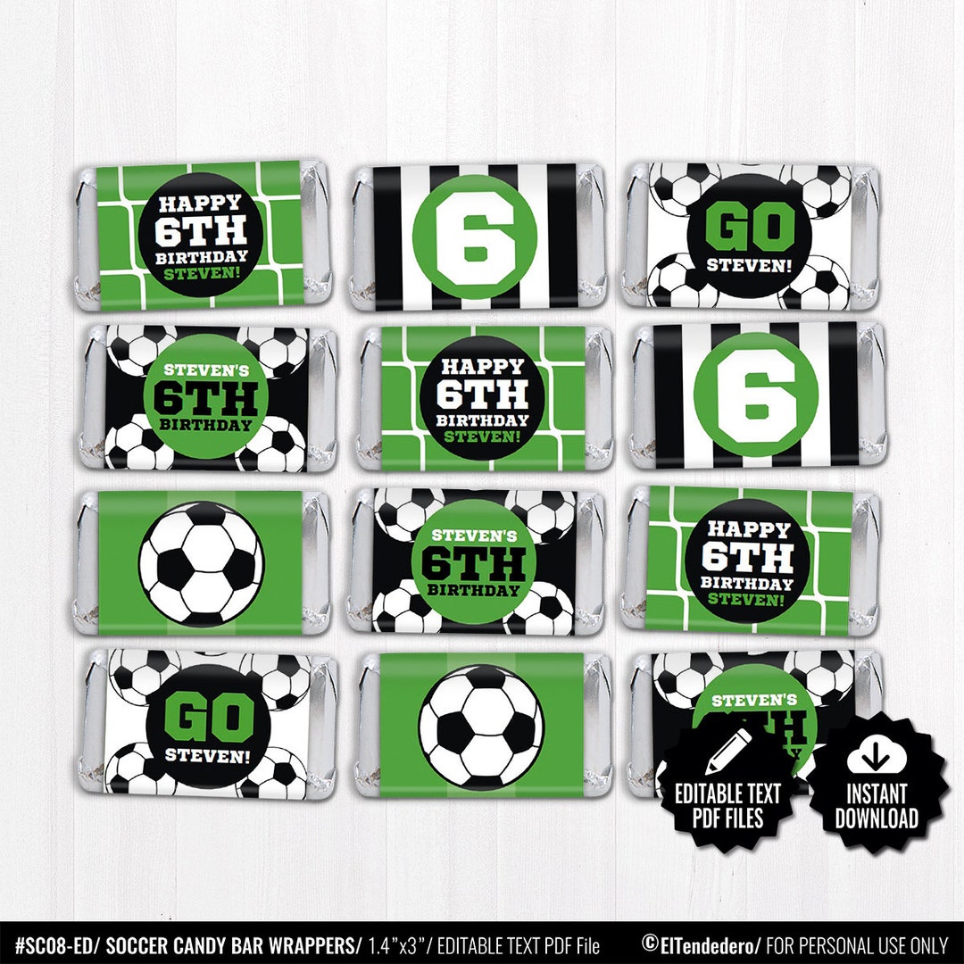 Soccer Candy Bar Wrappers. Mini Chocolate Bar Wraps. Printable Party ...