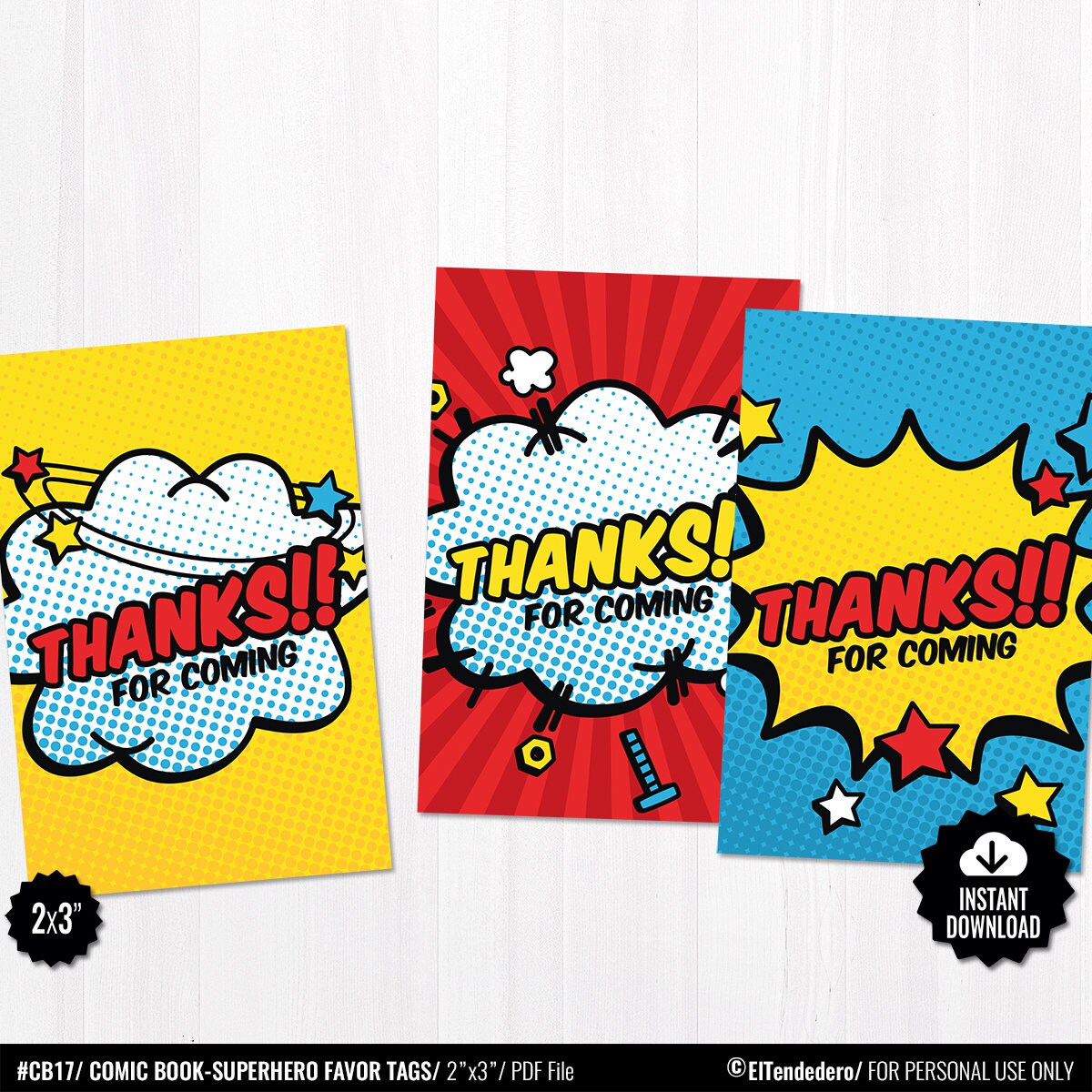 Superhero Favor Tags. Printable Thank You Cards. Favor Bag | Etsy