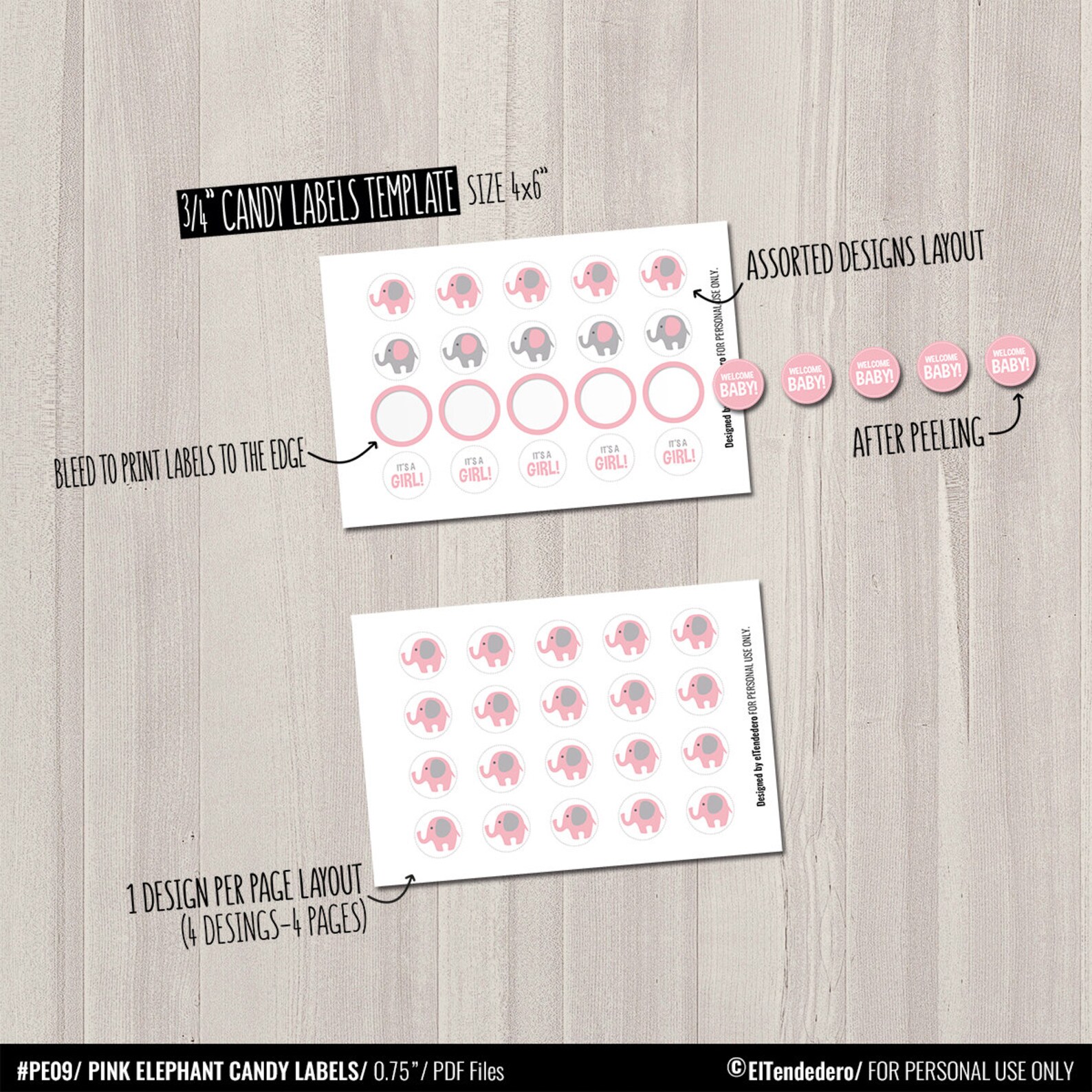 Baby Shower Candy Labels. Printable Round Stickers. Pink and Etsy