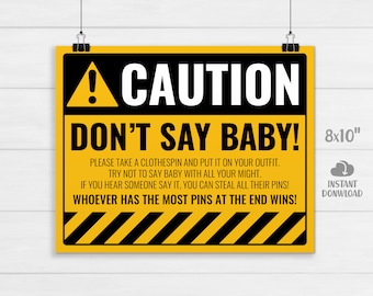 Dont Say Baby Game - Don't Say Baby Sign - Under Construction Baby Shower Games Printable - Funny Baby Games - Baby Shower Activities