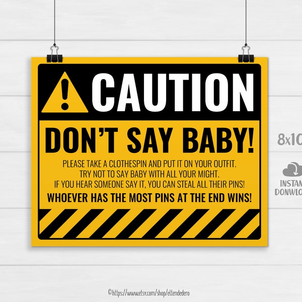 Dont Say Baby Game - Don't Say Baby Sign - Under Construction Baby Shower Games Printable - Funny Baby Games - Baby Shower Activities