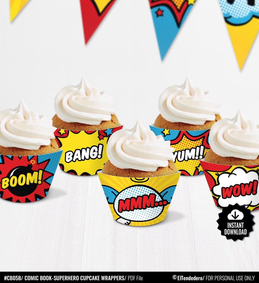 Superhero Cupcake Wrappers. Printable Cupcake Wraps. Gender Neutral ...
