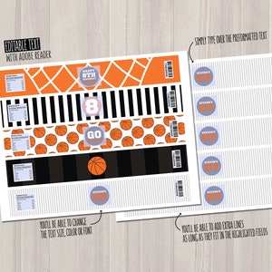 Basketball Water Bottle Labels. Sports Party Labels. Printable Birthday ...