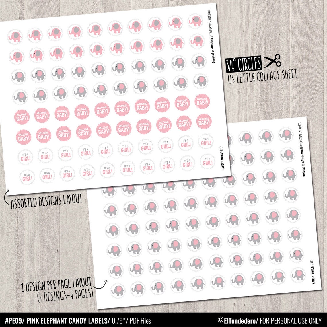 Baby Shower Candy Labels. Printable Round Stickers. Pink and Etsy