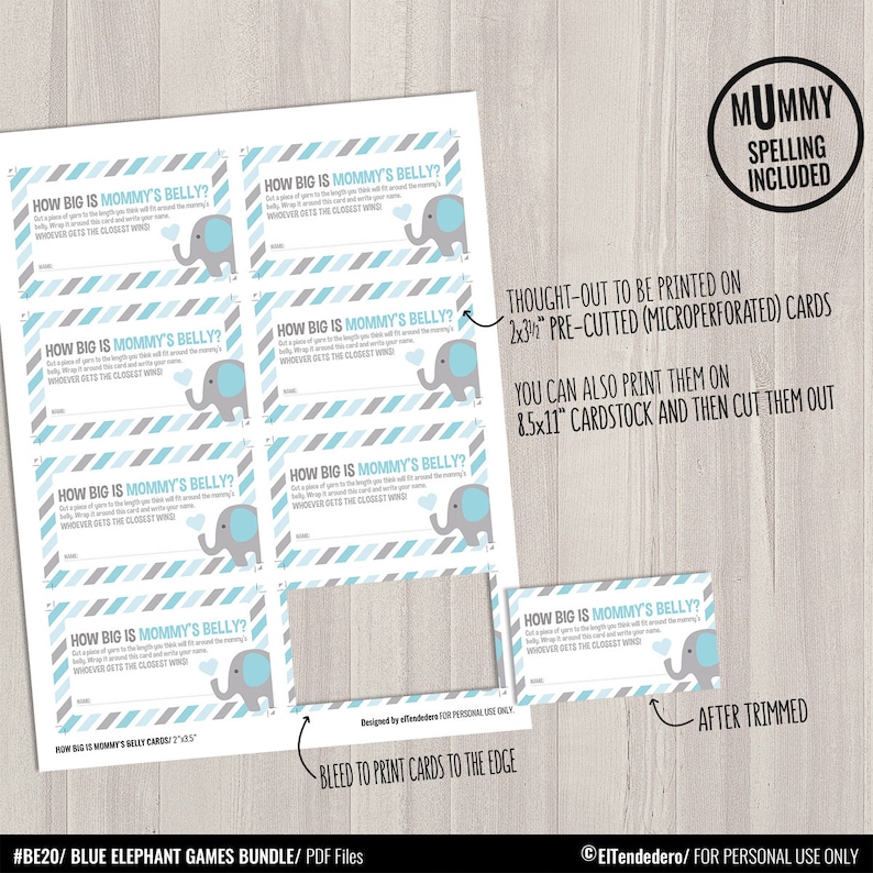 Blue and Gray Baby Shower Activities Blue Elephant Baby Shower Games Package Printable Game Cards Funny Baby Games Baby Boy