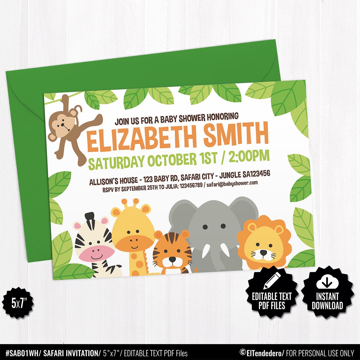 Editable Safari Baby Shower Invitation Template Printable Jungle Editable Safari Baby Shower Invitation Template Printable Jungle