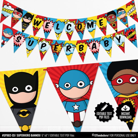 Self Editable Superhero Baby Shower Banner Comic Book Theme Etsy