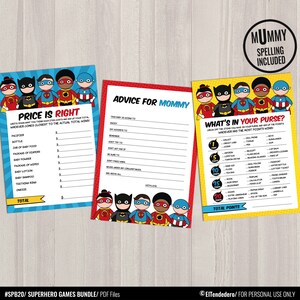 Superhero Baby Shower Games Package - Printable Game Cards - Funny Baby ...