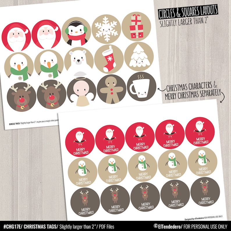 Christmas Circle Tags. Printable Round Gift Tag Labels Treat - Etsy