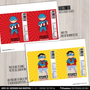 SELF EDITABLE Superhero Chocolate Bar Wrappers. Kids Birthday Chocolate ...
