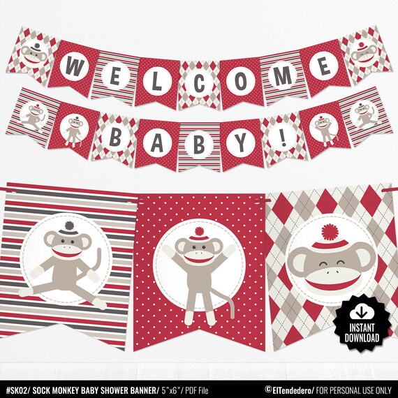 Sock Monkey Baby Shower Banner Cute Baby Monkey Decorations Etsy