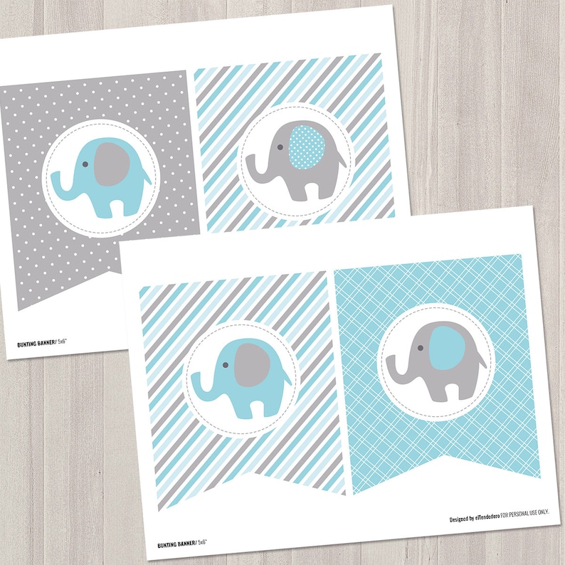 SELF EDITABLE Blue Elephant Baby Shower Banner Boy Baby Banner Blue and Gray Baby Shower Decorations, Baby Boy Decor, Printable Garland image 3