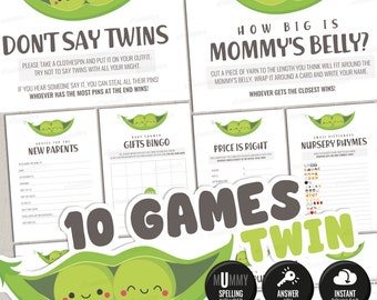 10 Twin Baby Shower Games Bundle. Printable Two Peas in a Pod Game Cards Set Baby Games Pack Gender Neutral Baby Shower Pack Activities Kit