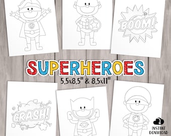 PRINTABLE Superhero Coloring Pages. Kids Party Games, Birthday Favor. Coloring Sheet Baby Shower Activities, School Class Teacher Games