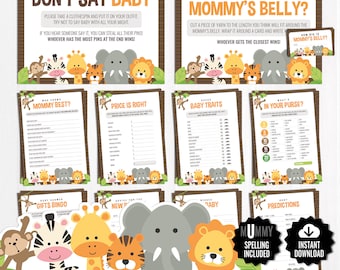 10 Safari Baby Shower Games Bundle. Printable Games Package. Jungle Baby Animals Games Kit. Zoo Gender Neutral Baby Shower Activities Set