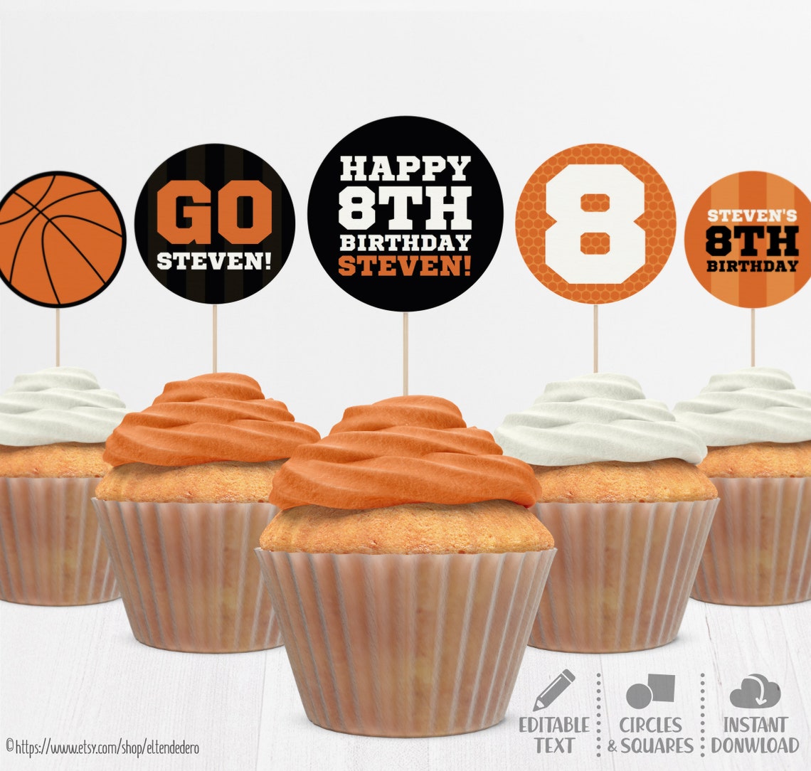 Basketball Cupcake Toppers. Printable Cupcake Decor. Editable | Etsy
