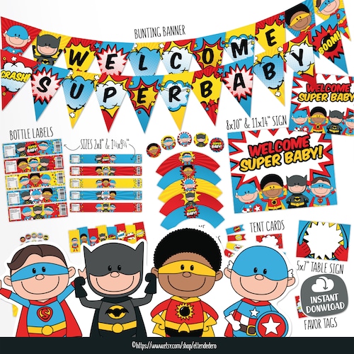 SELF EDITABLE/ Superhero Baby Shower Banner. Comic Book Theme - Etsy