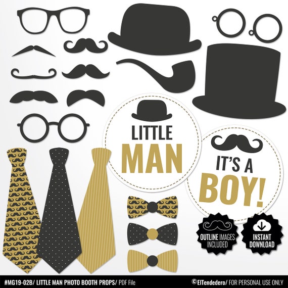 Little Man Photo Booth Props Diy Gold Gentleman Printable Mustaches Golden Boy Shower Accessories Outline Photobooth
