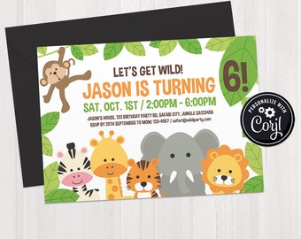 SELF EDITABLE Safari Birthday Invitation Template, Printable Jungle Theme Invite, Neutral Kids Party, First Birthday Instant Download