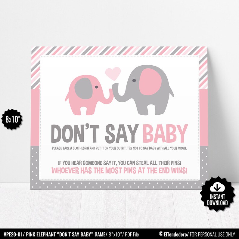 Juego Baby Shower Elefante Rosa Y Gris Tarjetas Imprimibles Etsy