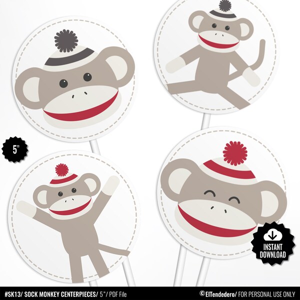 Sock Monkey Centerpieces. Cute Baby Monkey Table Centerpieces - Party Circles - Gender Neutral Baby Shower, Kids Birthday Party Centerpieces