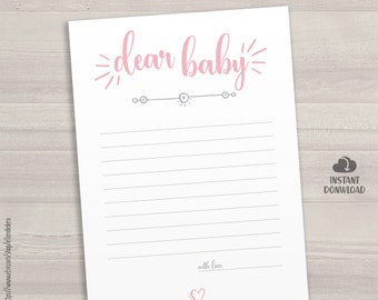 Wishes for Baby Cards. Baby Shower Blank Wishes for Baby Printable, Pink Gray Dear Baby Wishes Cards, Baby Girl Games. Baby Shower Keepsake