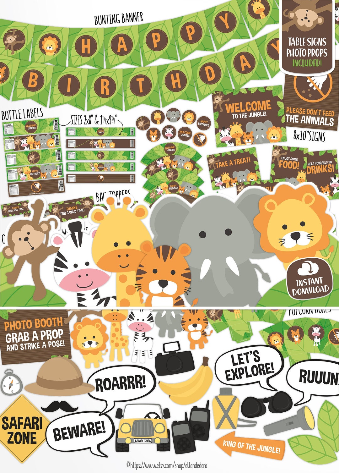 Safari Birthday Decorations Package. Printable Jungle Theme Kids ...