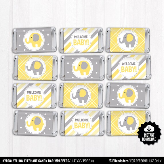 Envoltorios Chocolatinas Baby Shower Elefante Amarillo Y Gris Etsy