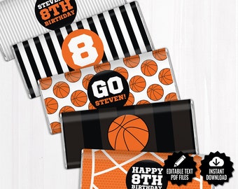 Basketball Chocolate Bar Wrappers. Birthday Chocolate Bar Wraps. Printable Party favor. Basketball Team Large Candy Bar Labels. Sports Decor