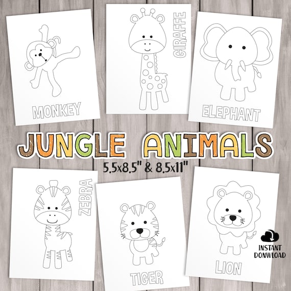 PRINTABLE Safari Coloring Pages. Kids Party Games Jungle