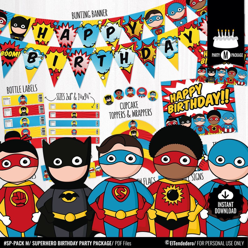 Superhero Birthday Decorations Package Printable Comic Book Etsy