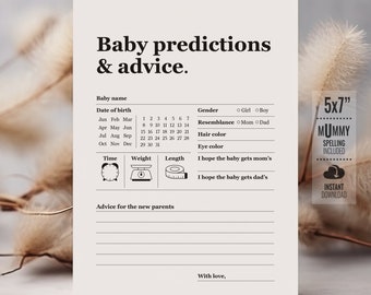 Baby Predictions Cards. Minimalist Baby Shower Predictions. Gender Neutral Baby Printable Games - Modern Baby Shower Writing Cards Download