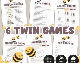 6 Twin Baby Shower Games Bundle. Printable Honey Bee Game Cards Set. Baby Games Pack. Gender Neutral Baby Shower Activities Kit PDF Download