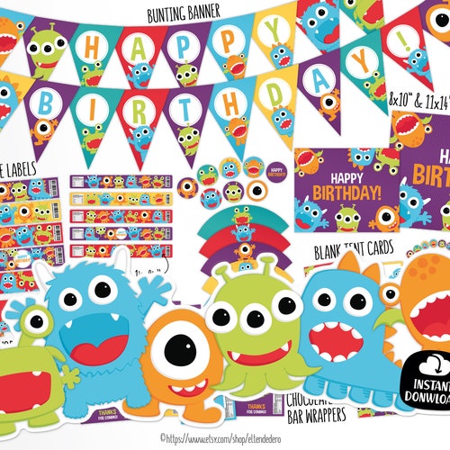 Little Monster Birthday Decorations Package. Printable Kids | Etsy